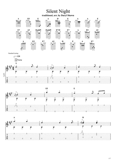 Silent Night, for solo fingerstyle guitar (arr. Daryl Shawn)