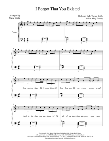 I Forgot That You Existed (arr. Steven Shade)