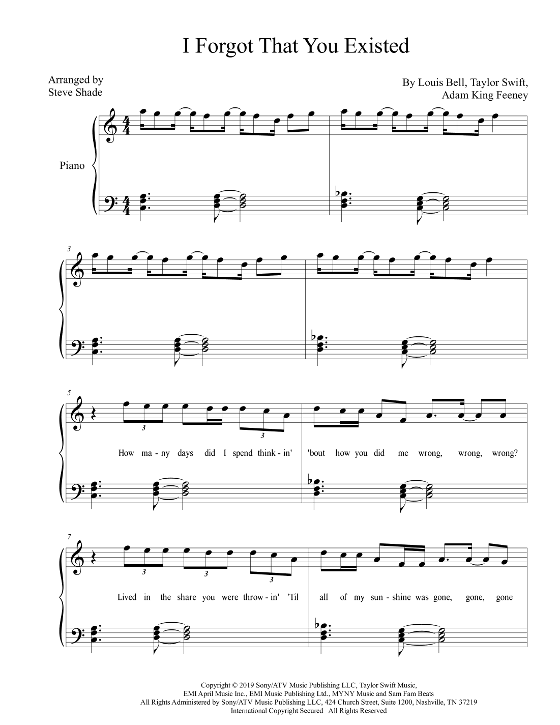 I Forgot That You Existed (arr. Steven Shade)