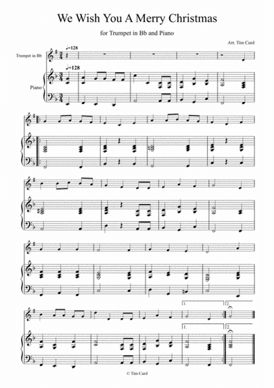 We Wish You a Merry Christmas for Trumpet in Bb and Piano (arr. Tim Curd)