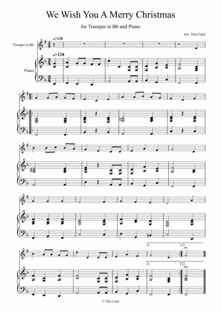 We Wish You a Merry Christmas for Trumpet in Bb and Piano (arr. Tim Curd)