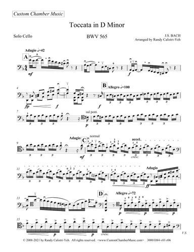 Bach Toccata in D Minor, BWV 565 (solo cello) (arr. Randy Calistri-Yeh)