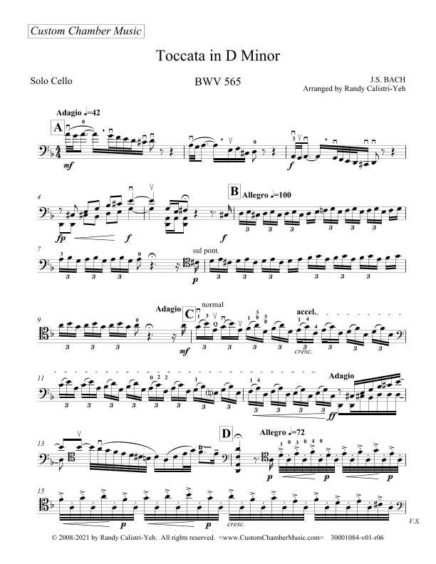 Bach Toccata in D Minor, BWV 565 (solo cello) (arr. Randy Calistri-Yeh)
