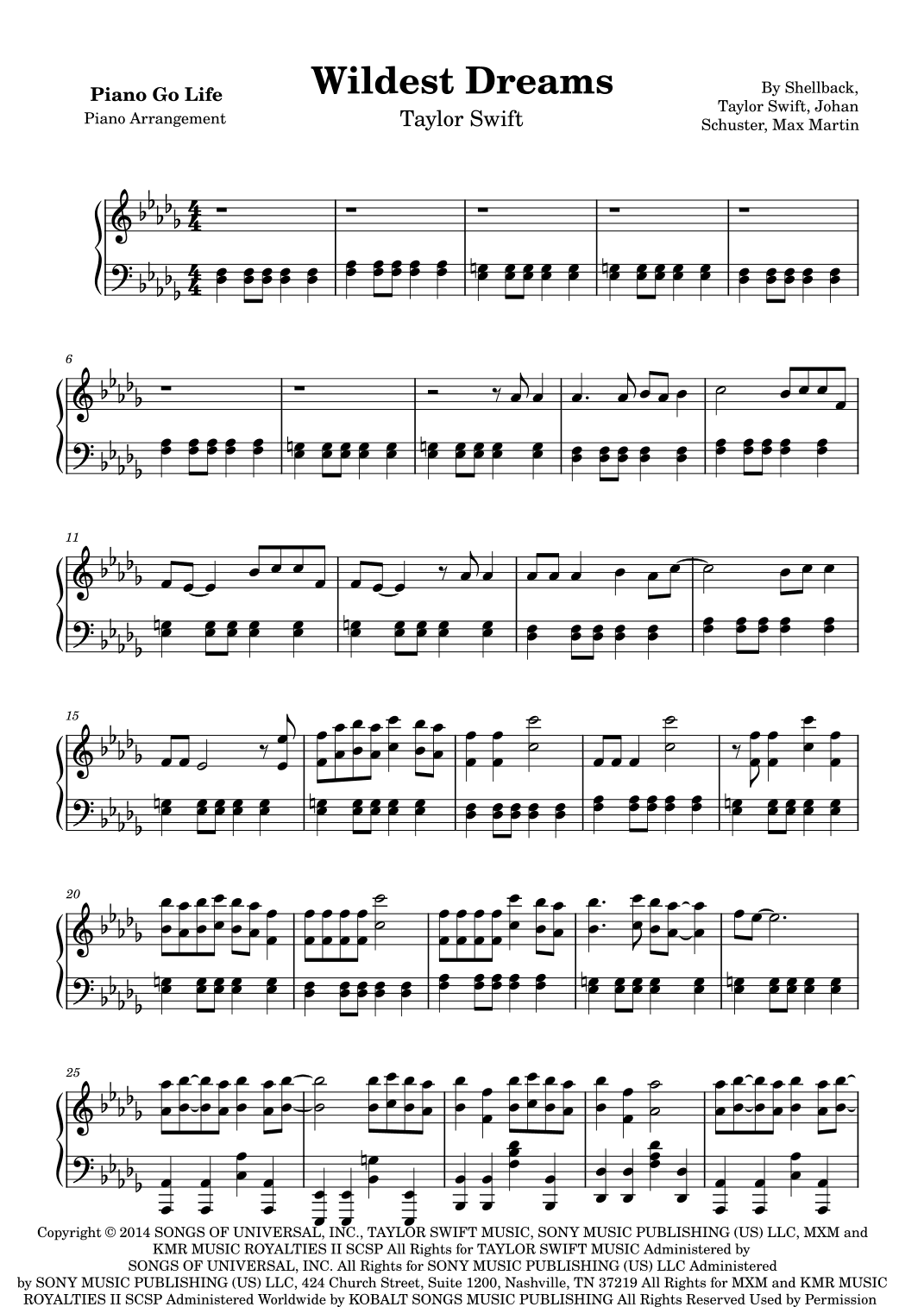 Wildest Dreams (arr. Piano Go Life)