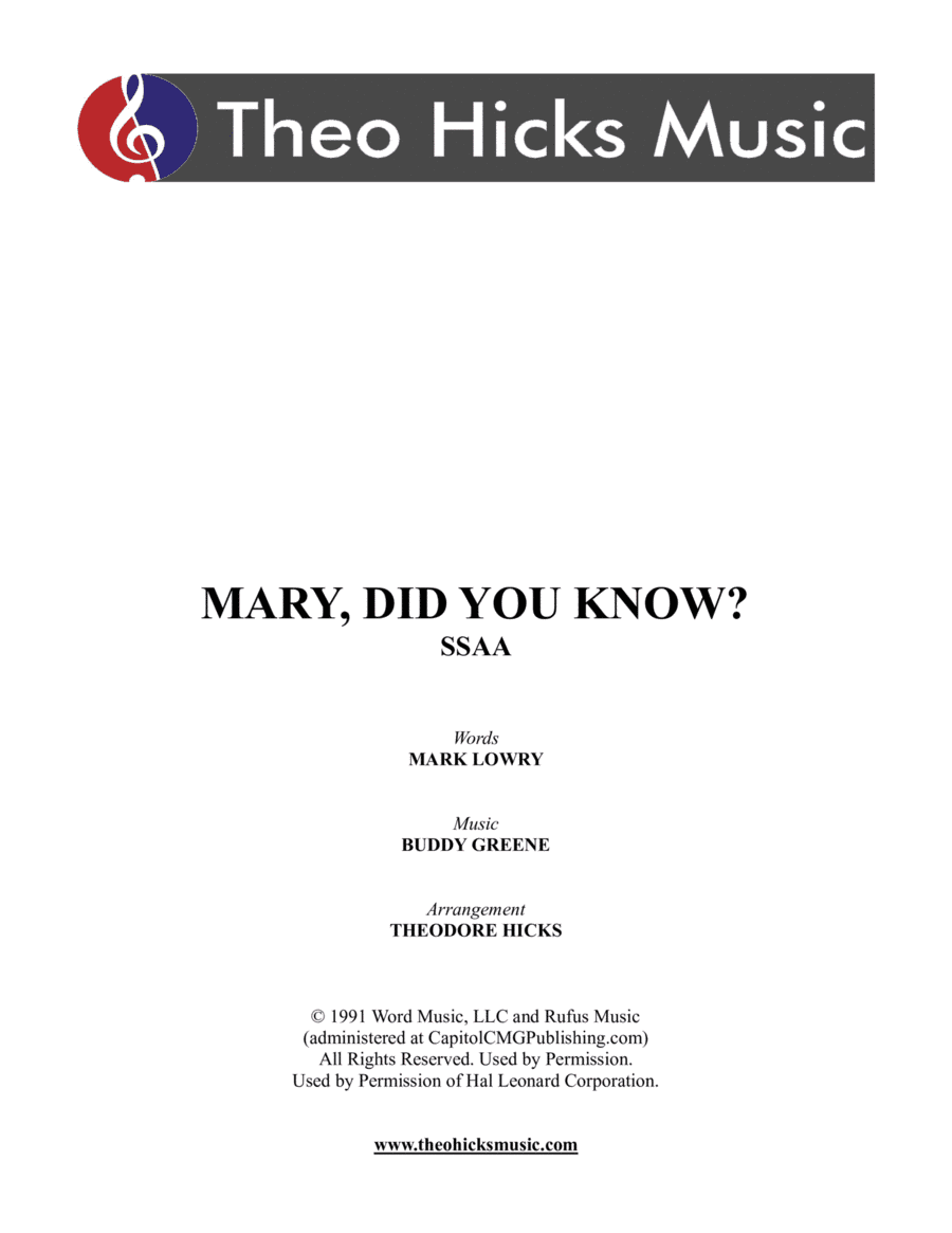 Mary, Did You Know? (arr. Theodore Hicks)