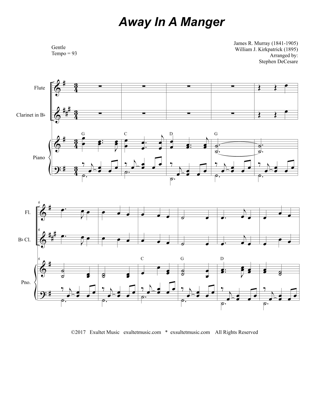 Away In A Manger (Duet for Flute and Bb-Clarinet) (arr. Stephen DeCesare)