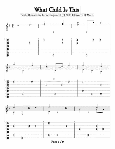 What Child Is This (For Fingerstyle Guitar Tuned Drop D) (arr. Ellsworth McMeen)