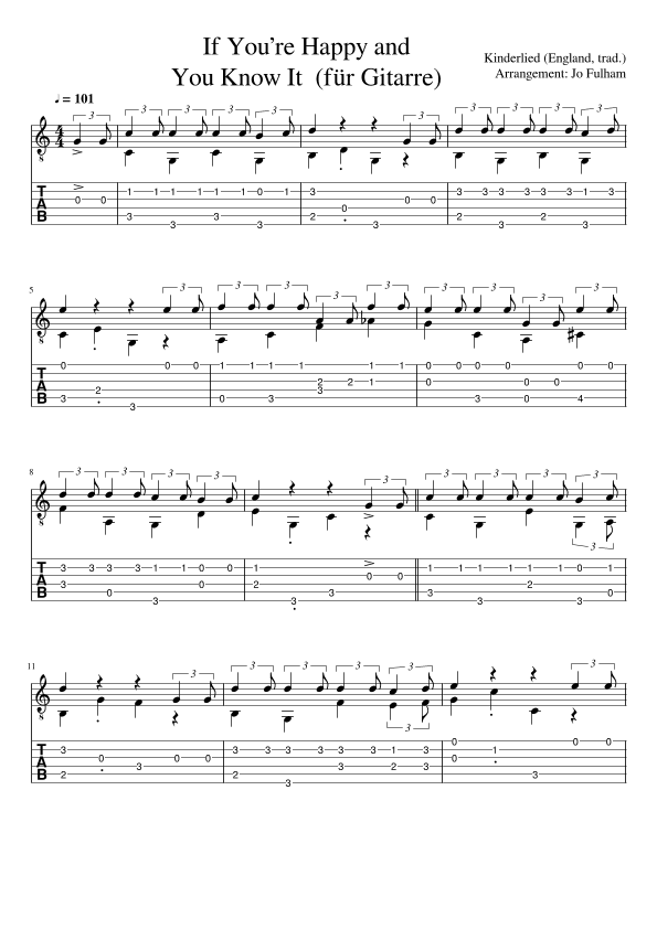 If You’re Happy and You Know It (für Gitarre) (arr. Jo Fulham)