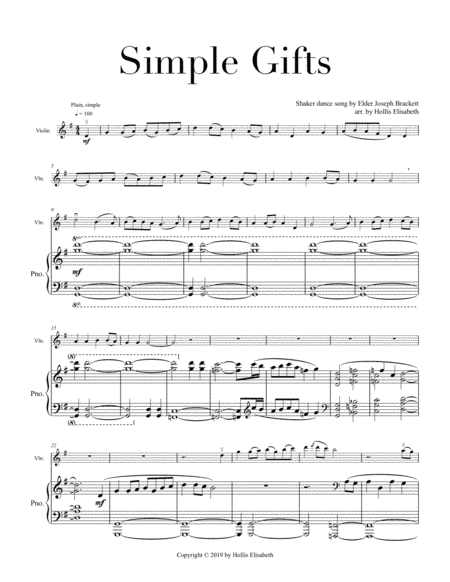 Simple Gifts - Violin and Piano (arr. Hollis Elisabeth)