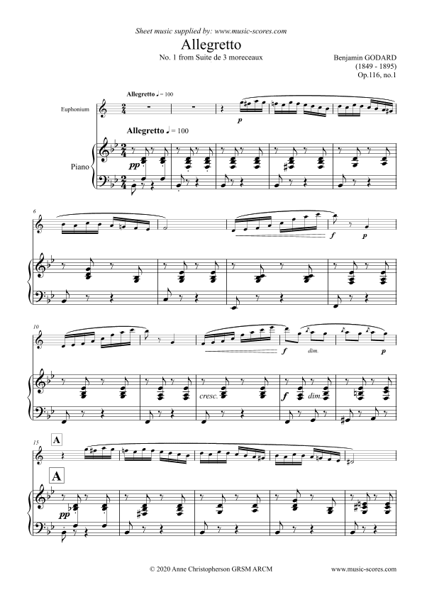 Godard - Allegretto - No.1 from Op. 116 Suite de 3 Morceaux - Euphonium (arr. Anne L Christopherson GRSM ARCM)