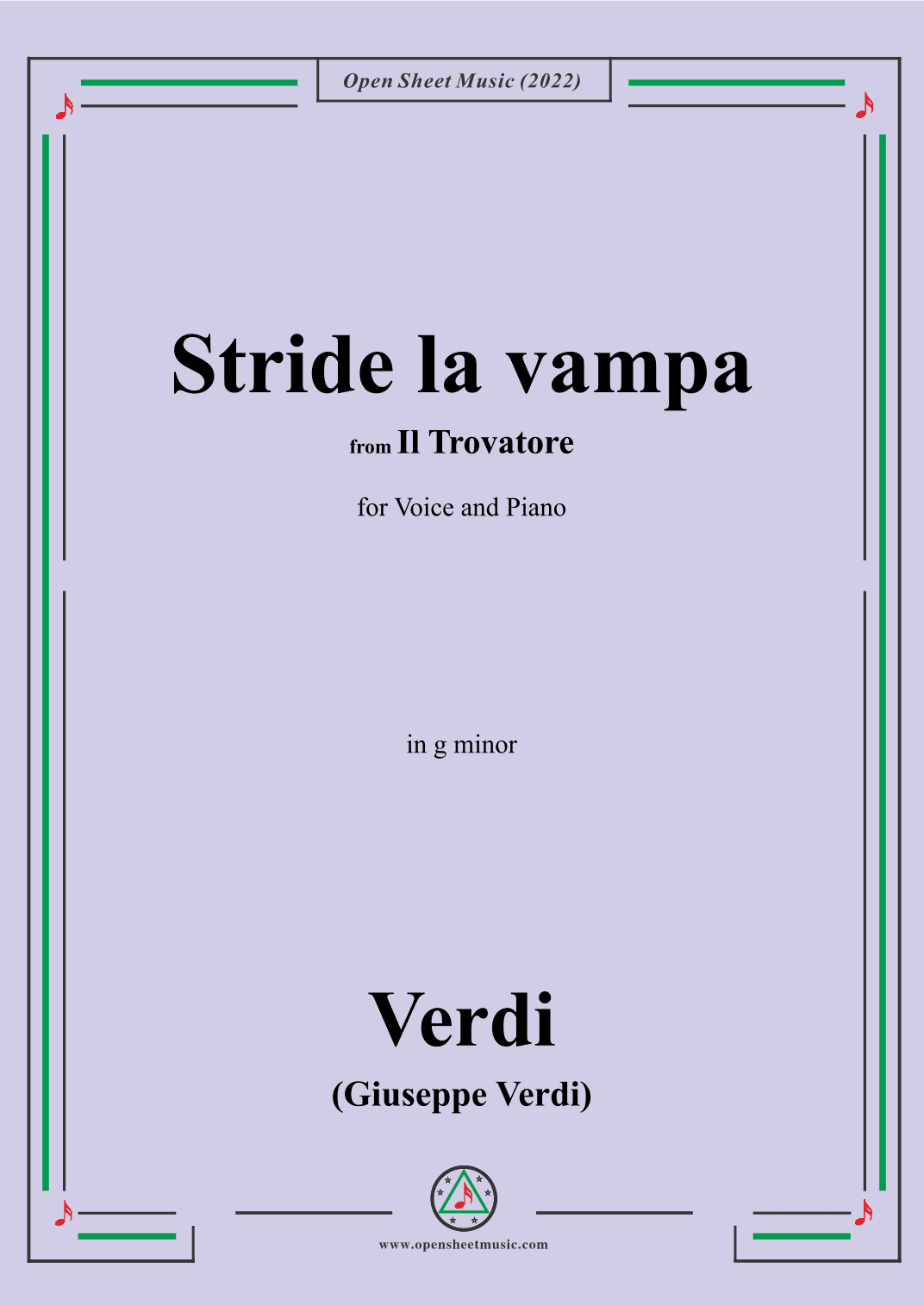 Verdi-Stride la vampa,from 'Il Trovatore',in g minor,for Voice and Piano (arr. OSM Press)