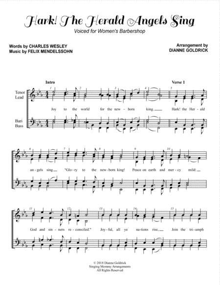 Hark! The Herald Angels Sing, Women's Barbershop (arr. Dianne Goldrick)