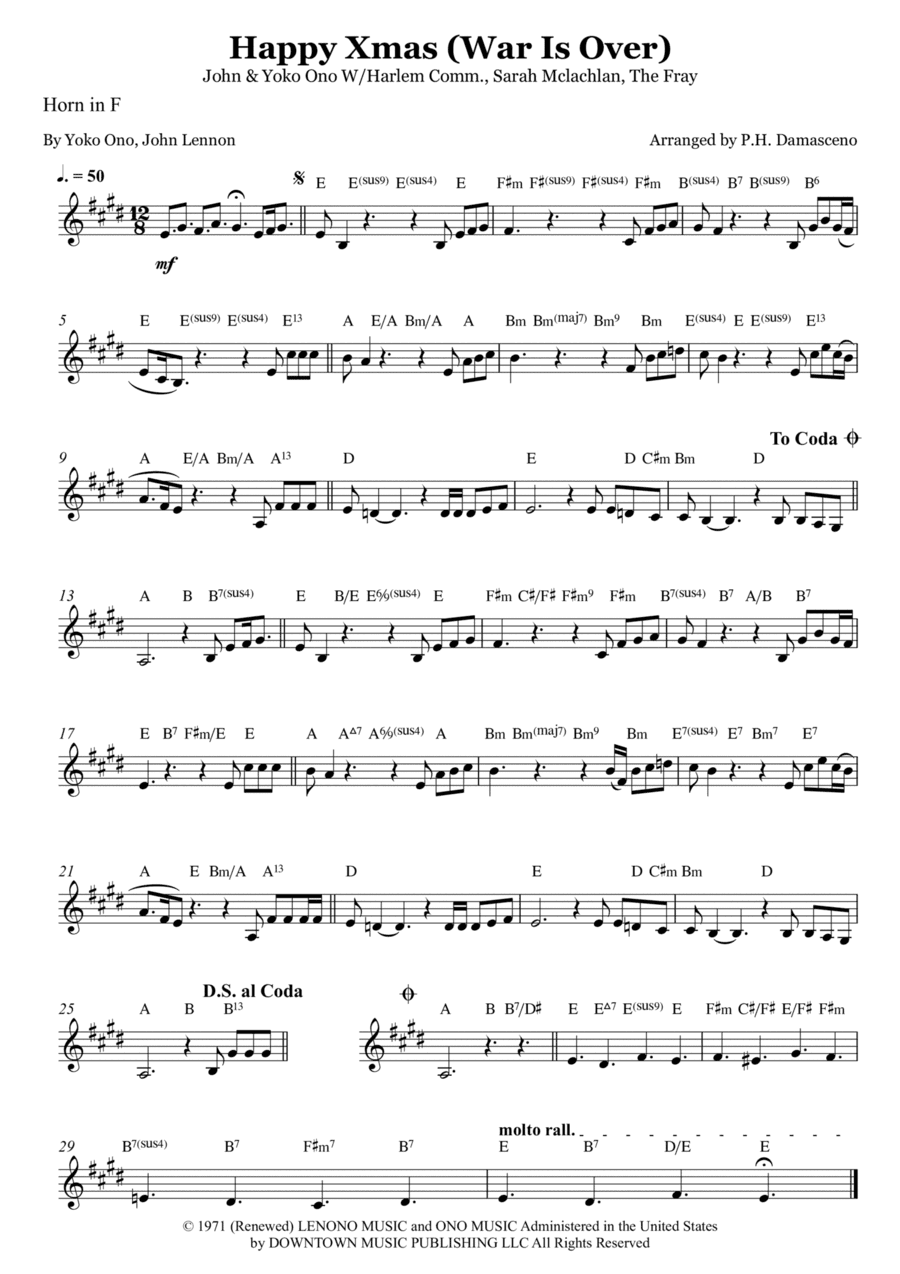 Happy Xmas (war Is Over) (arr. P.H. Damasceno)