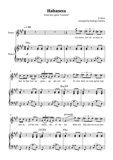 Habanera (for tenor - F# minor/major) (arr. Rodrigo Faleiros)