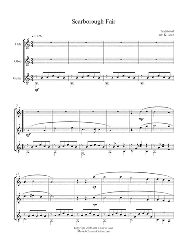 Scarborough Fair (Flute, Oboe and Guitar) - Score and Parts (arr. K. Love)