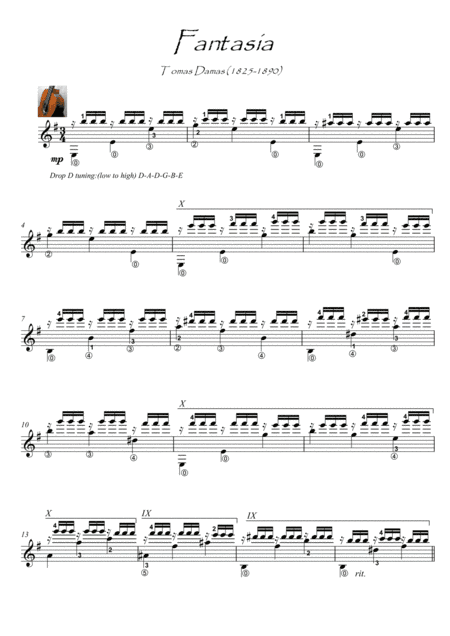 Fantasia advanced classical guitar tremolo (arr. PianoSheetNow)