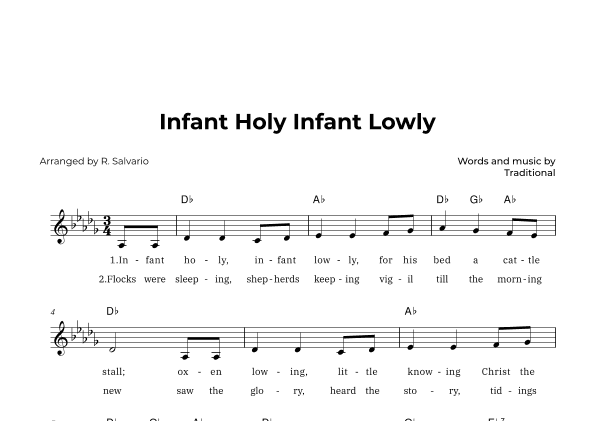 Infant Holy Infant Lowly (Key of D-Flat Major) (arr. R. Salvario)