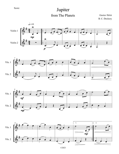 Jupiter (from The Planets) for Violin Duet (arr. B. C. Dockery)