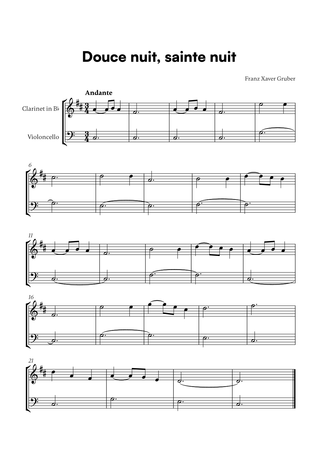 Douce nuit, sainte nuit (for Clarinet and Cello) (arr. Cadenza Editions)
