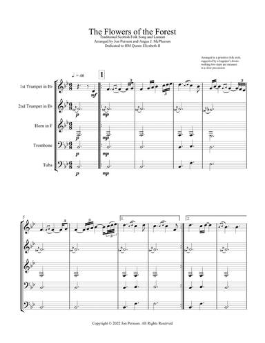 "The Flowers of the Forest" for Brass Quintet - COMPLETE SCORE & PARTS (arr. Jon Persson)