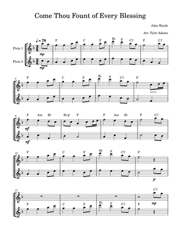 Come Thou Fount of Every Blessing (Flute Duet) (arr. Tyler Adams)