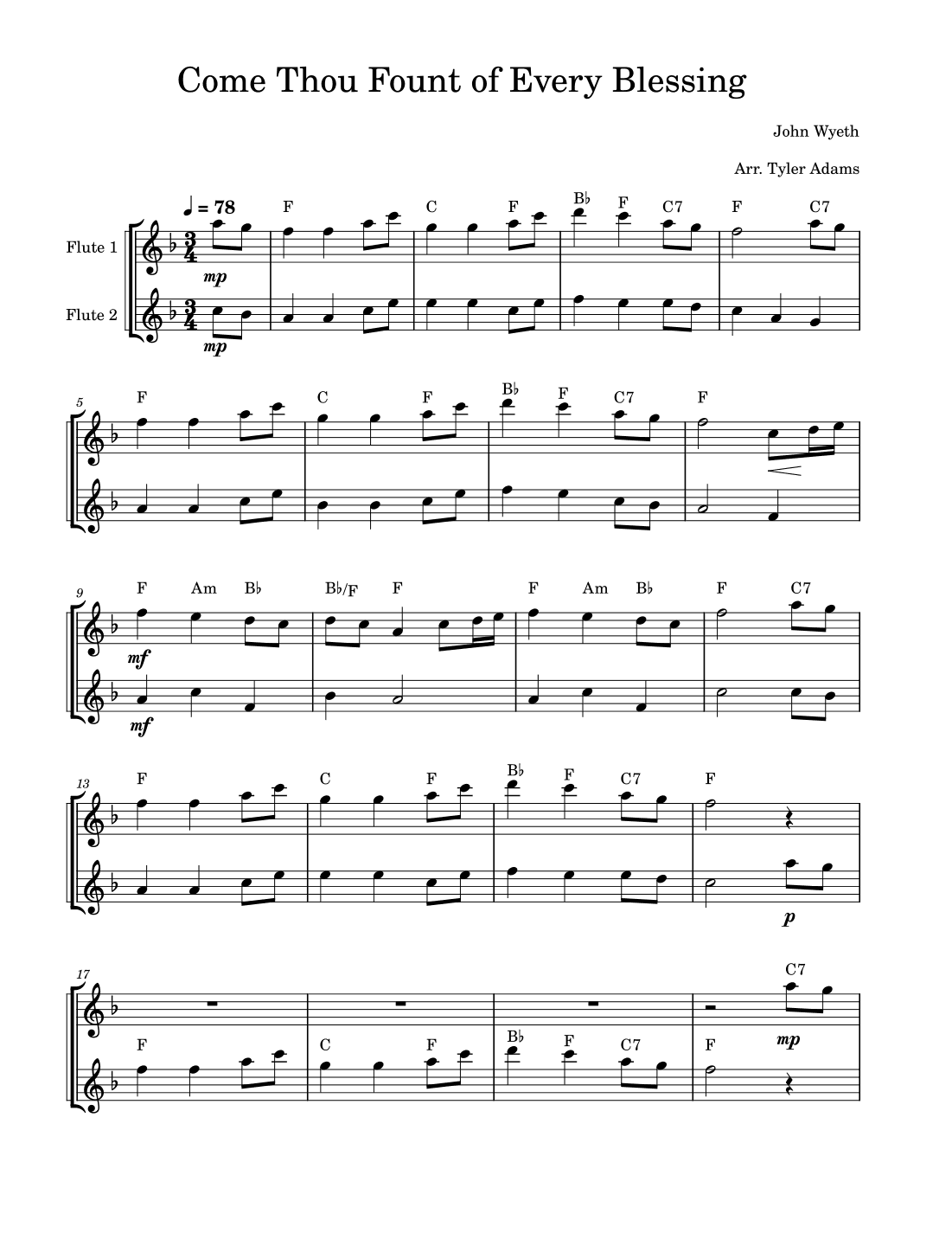 Come Thou Fount of Every Blessing (Flute Duet) (arr. Tyler Adams)