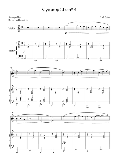 Gymnopédie nº 3 - For Violin and Piano (arr. Bernardo Thronicke)