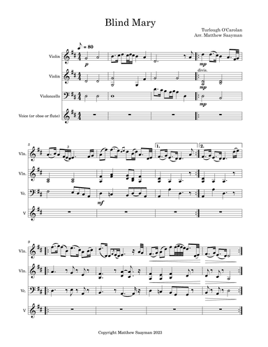 Blind Mary - Violin, Cello and Oboe (arr. Matthew Saayman)