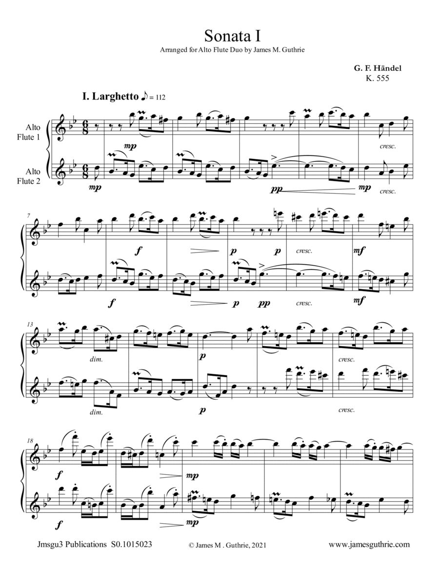 Handel: Six Sonatas Complete for Alto Flute Duo (arr. James M. Guthrie)