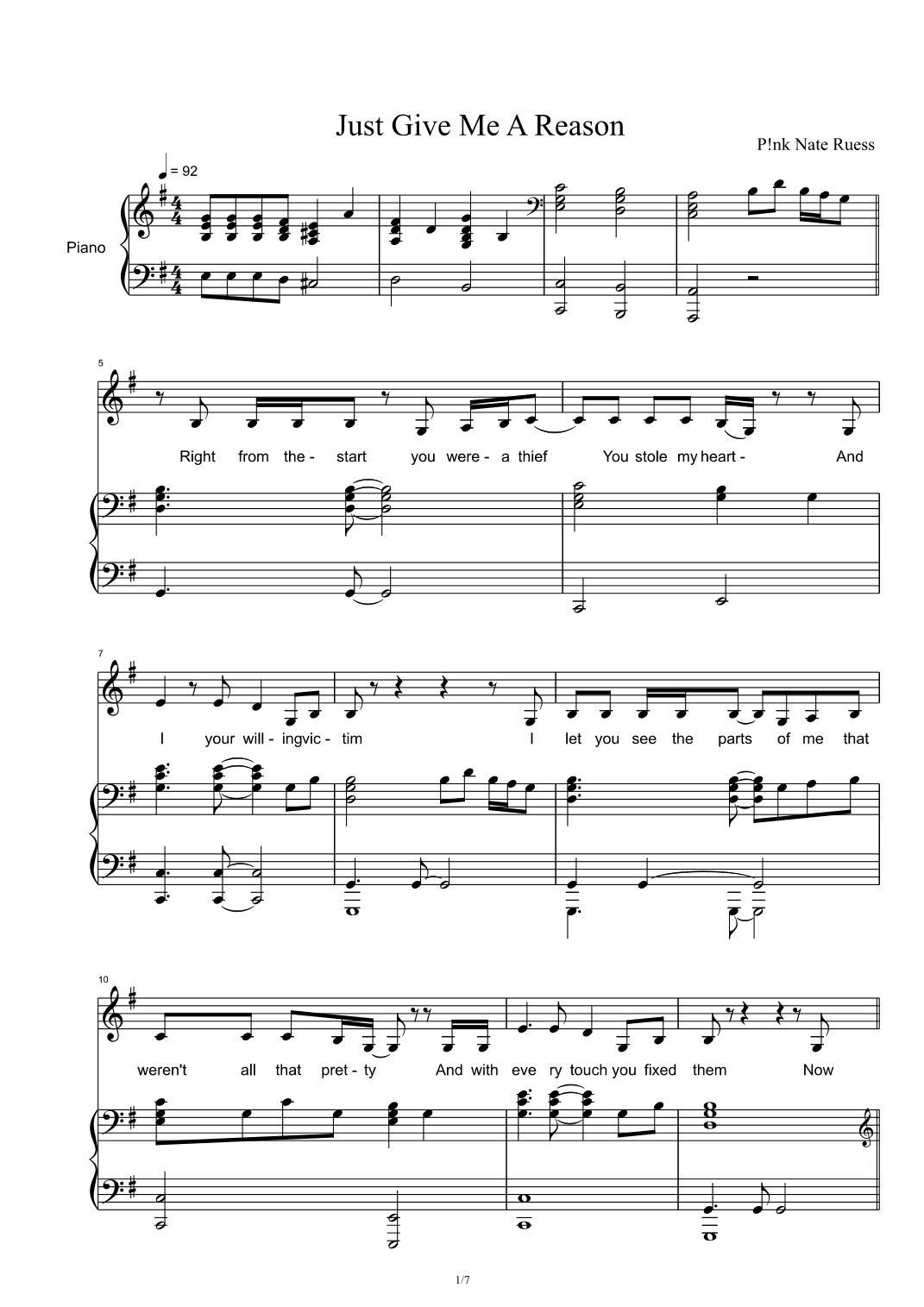 Just Give Me A Reason (arr. Pink featuring Nate Ruess)