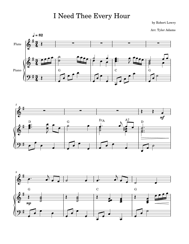 I Need Thee Every Hour (Flute Solo and Piano) (arr. Tyler Adams)