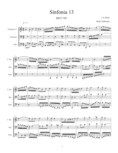 Sinfonia 13, J. S. Bach,  adapted for C trumpet, Trombone, and Tuba (arr. Rudy Volkmann)