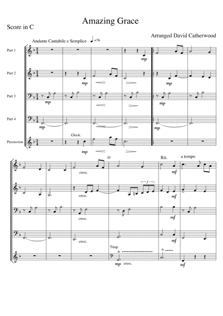 Amazing Grace arranged for 4 Part Flexible Ensemble (plus optional percussion) by David Catherwood (arr. David Catherwood)