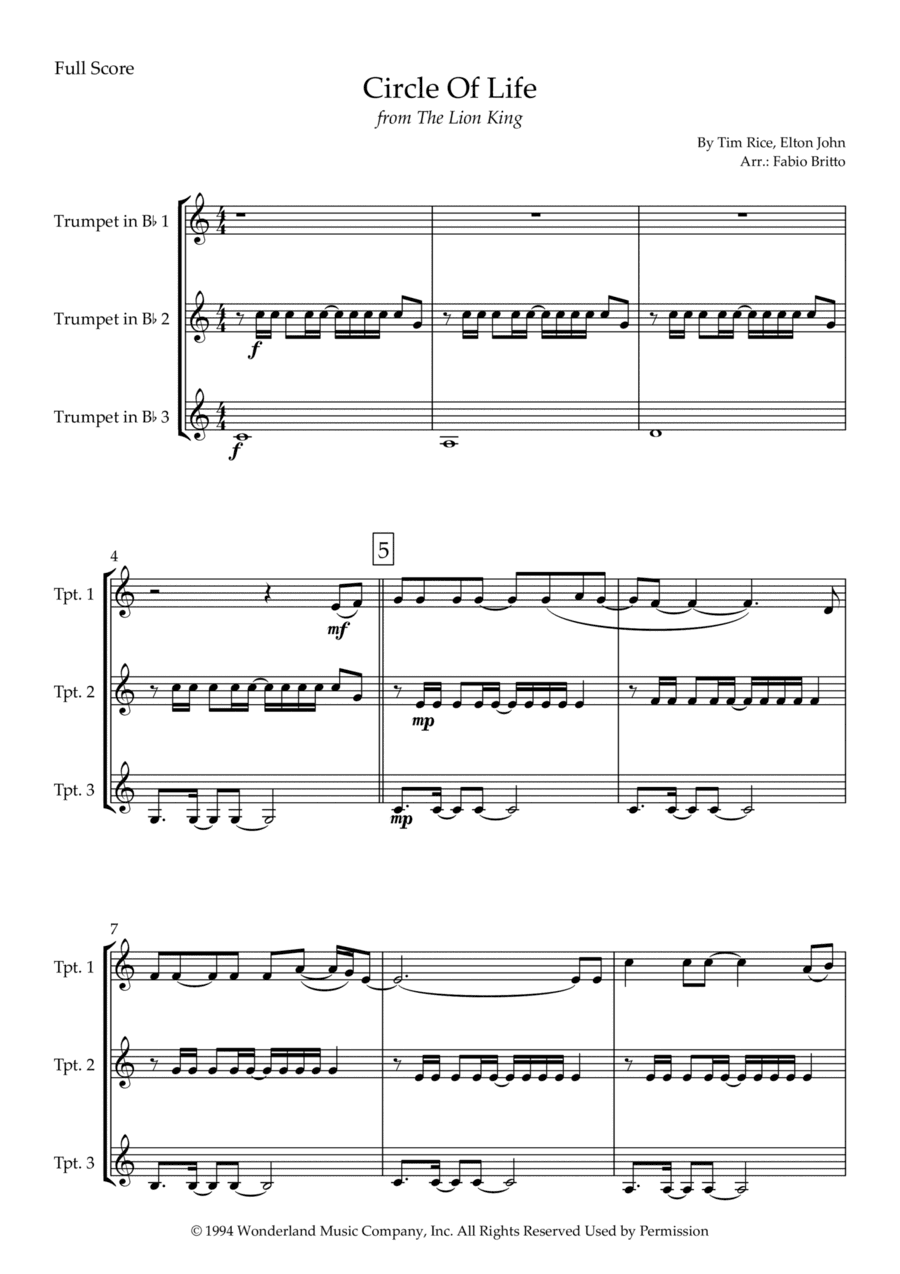 Circle Of Life (arr. Fabio Britto)
