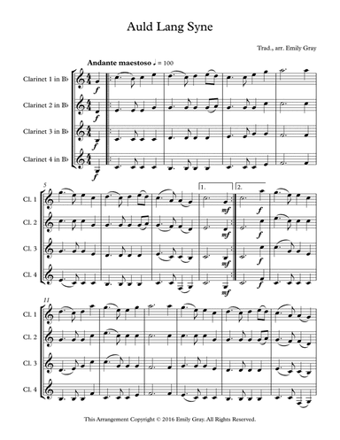 Auld Lang Syne (4 Clarinets) (arr. Emily Gray)