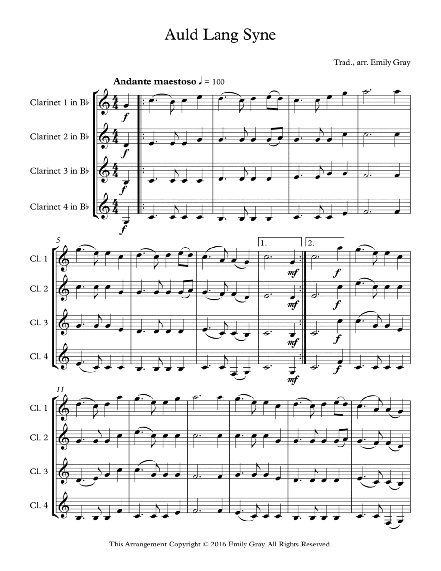 Auld Lang Syne (4 Clarinets) (arr. Emily Gray)