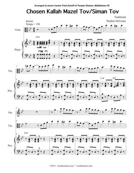 Chosen Kallah Mazel Tov/Siman Tov (for Violin, Viola, Flute and Piano) (arr. Stephen DeCesare)
