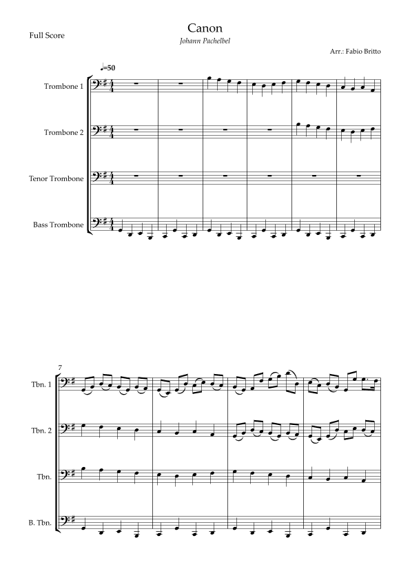 Canon - Johann Pachelbel (Wedding/Reduced Version) for Trombone Quartet (arr. Fabio Britto)