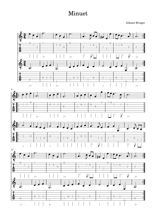 Minuet by Krieger for guitar duo (arr. Jussi Kontinen)