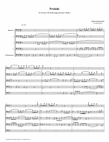 Prelude 19 from Well-Tempered Clavier, Book 2 (Bassoon Quintet) (arr. Richard Byrnes)
