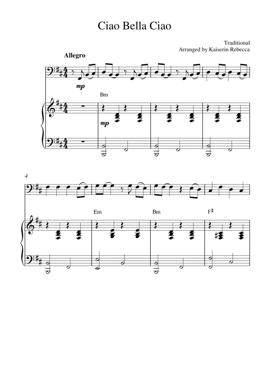 Ciao Bella Ciao (for cello solo and piano accompaniment) (arr. Kaiserin Rebecca)
