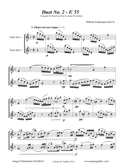 WF Bach: Duet No. 2 for Tenor Sax Duo (arr. James M. Guthrie, ASCAP)
