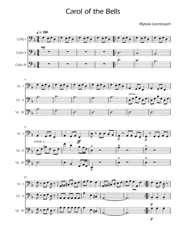Carol of the Bells - Cello Trio (arr. Ygor Nunes)