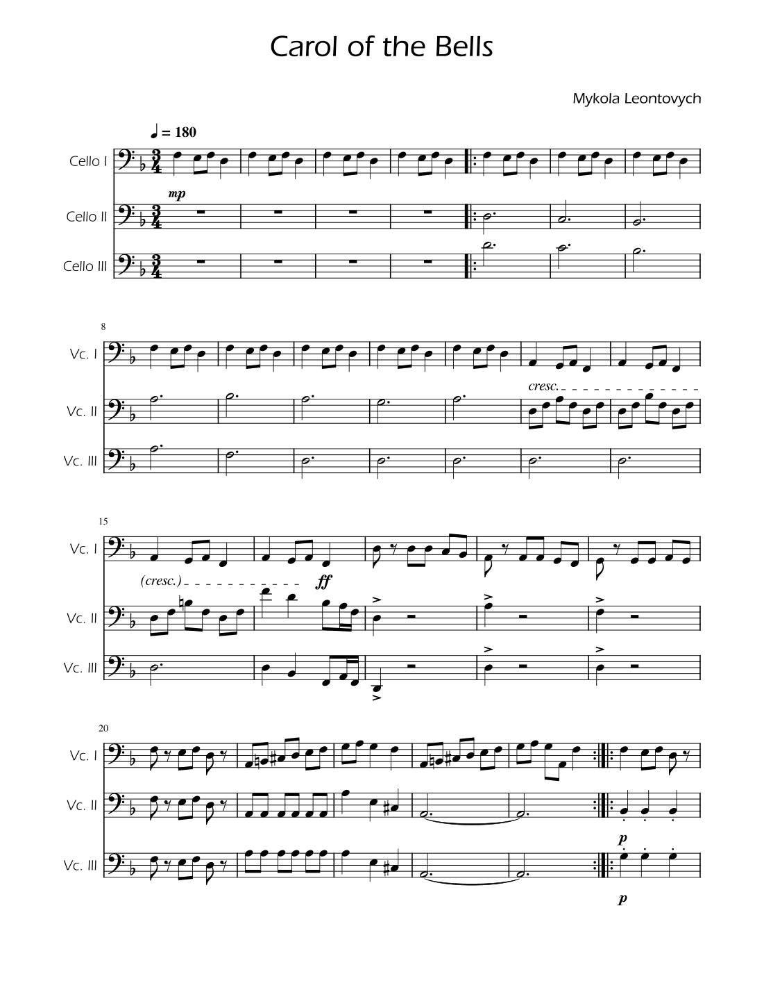 Carol of the Bells - Cello Trio (arr. Ygor Nunes)