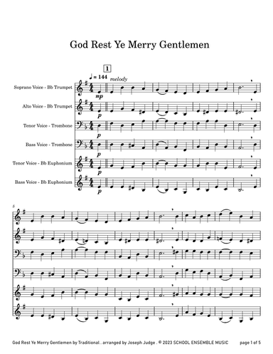 God Rest Ye Merry Gentlemen for Brass Quartet in Schools (arr. Joseph Judge)