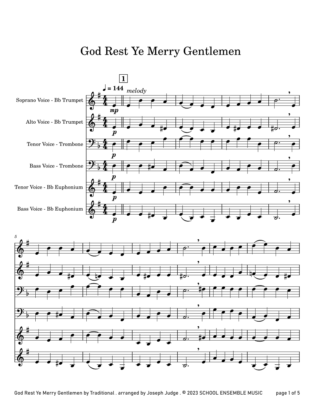 God Rest Ye Merry Gentlemen for Brass Quartet in Schools (arr. Joseph Judge)