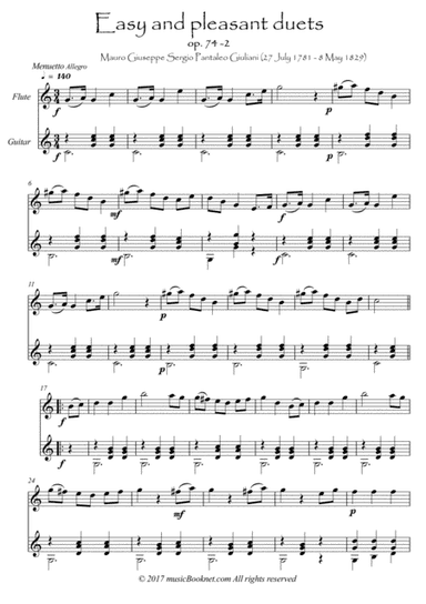 Easy Flute Guitar duets by Giuliani 74-2 (arr. PianoSheetNow)