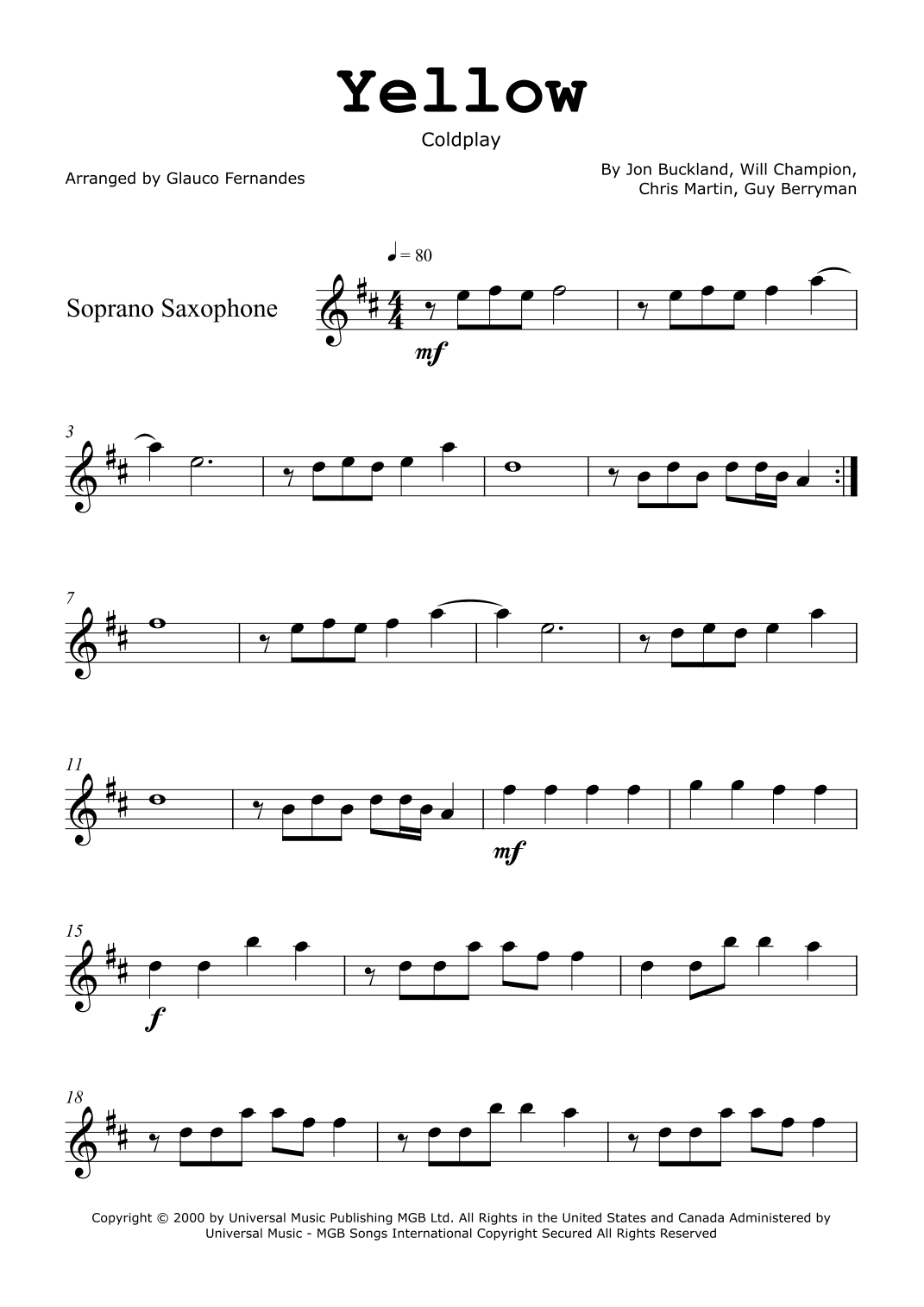 Yellow (arr. Glauco Fernandes)