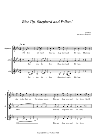Rise Up, Shepherd, and Follow, for SAA a cappella (arr. Ivana Tuskan)