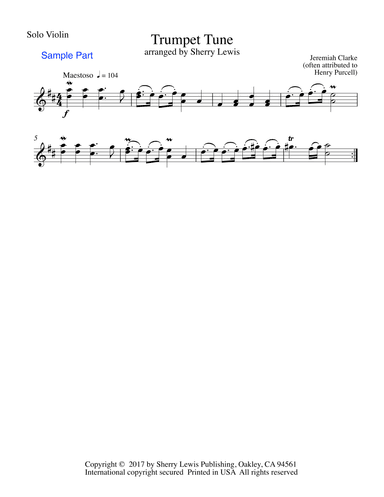 TRUMPET TUNE, Jeremiah Clarke (sometimes attributed to H.Purcell), Violin Solo, Intermediate Level (arr. Sherry Lewis)